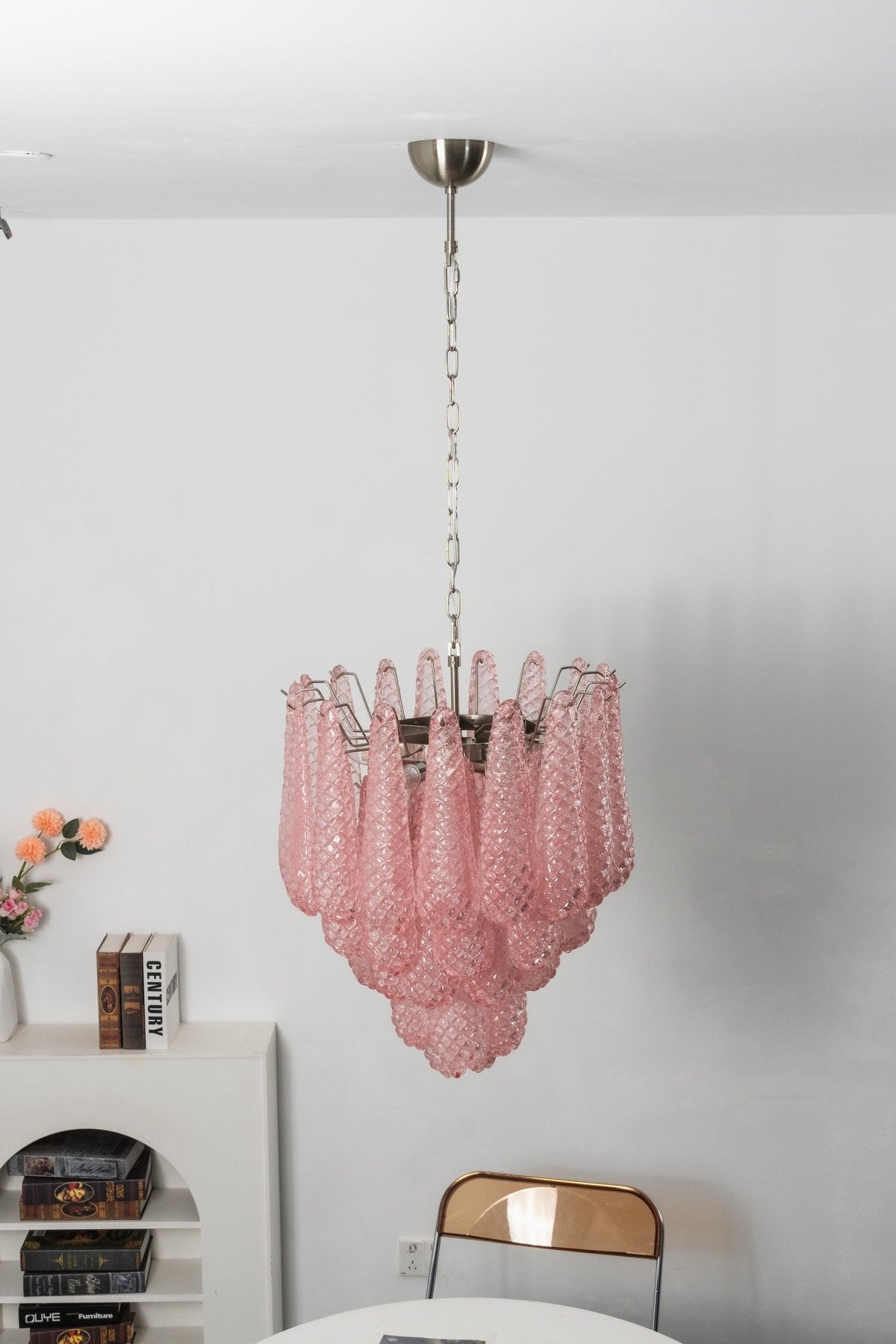 Pink Murano Glass Droplet Chandelier for Dining Room and Living Room