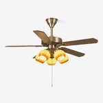 Bravelle Vintage Ceiling Fan Light with Wood Blades and Amber Glass