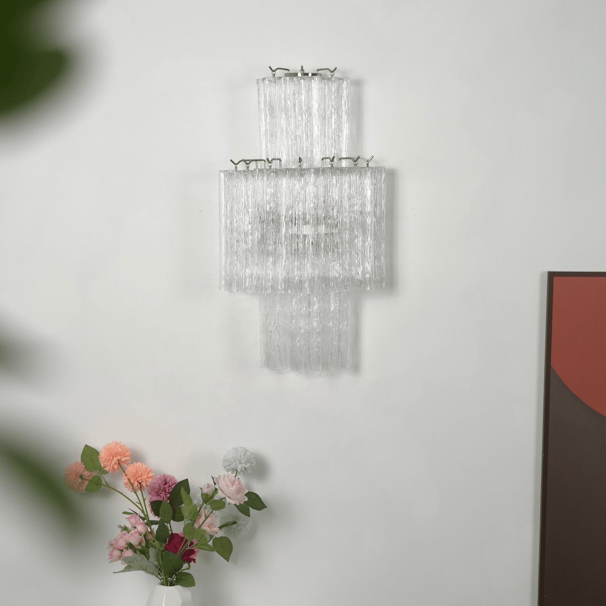 Glacier Tier Textured Glass Wall Sconce in Nickel