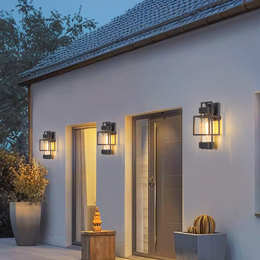 Vintage Wrought Iron Outdoor Wall Sconce with Clear Glass Shade