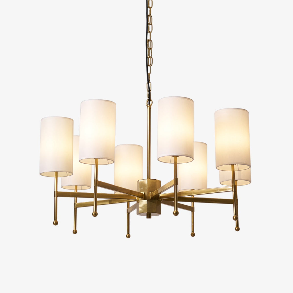 Brass Chandelier with Fabric Shades – Modern Luxury Lighting for Dining and Living Rooms