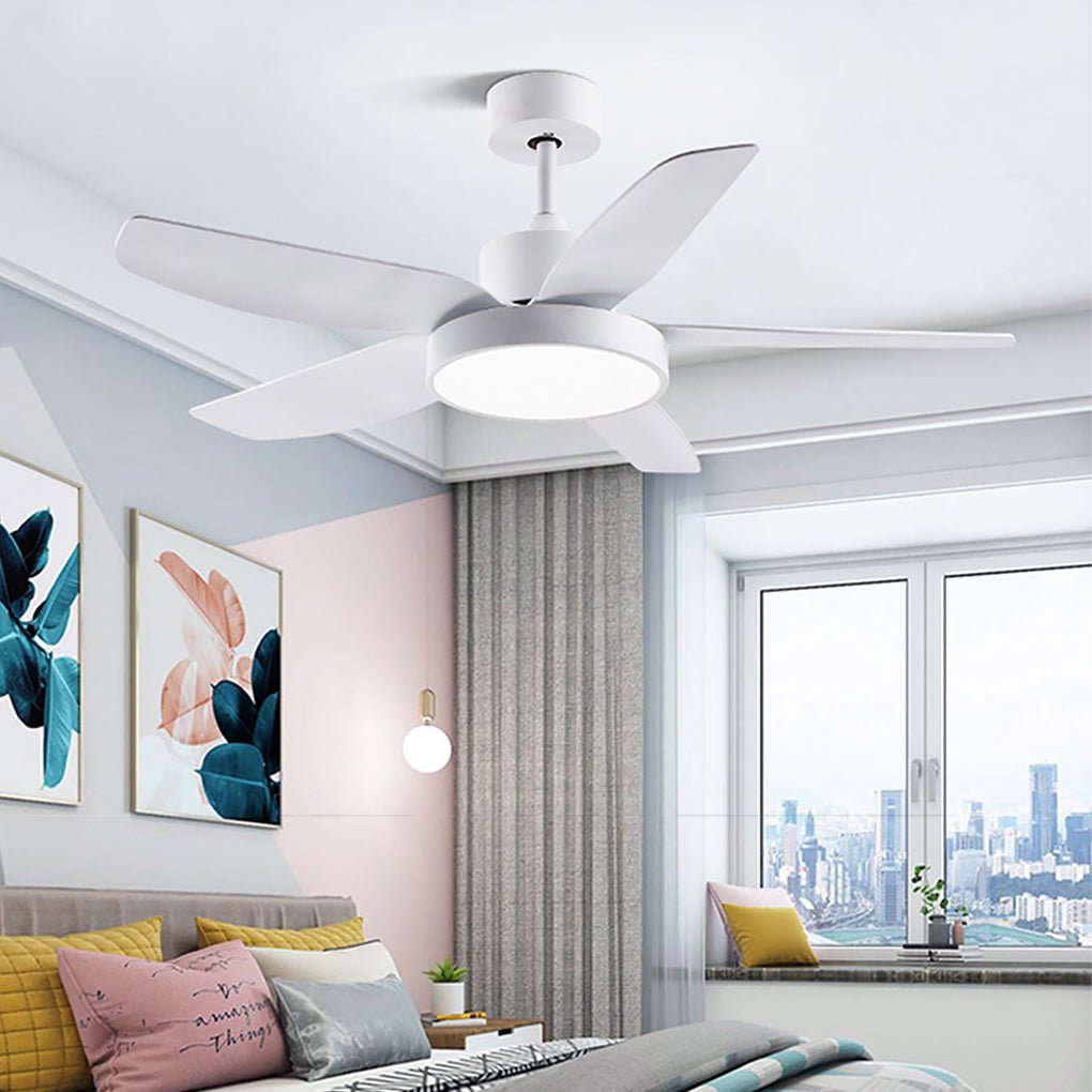 46 Inch Led 6 Speed Downrod Ceiling Fan Lights With Remote And 5 Quiet Reversible Blades
