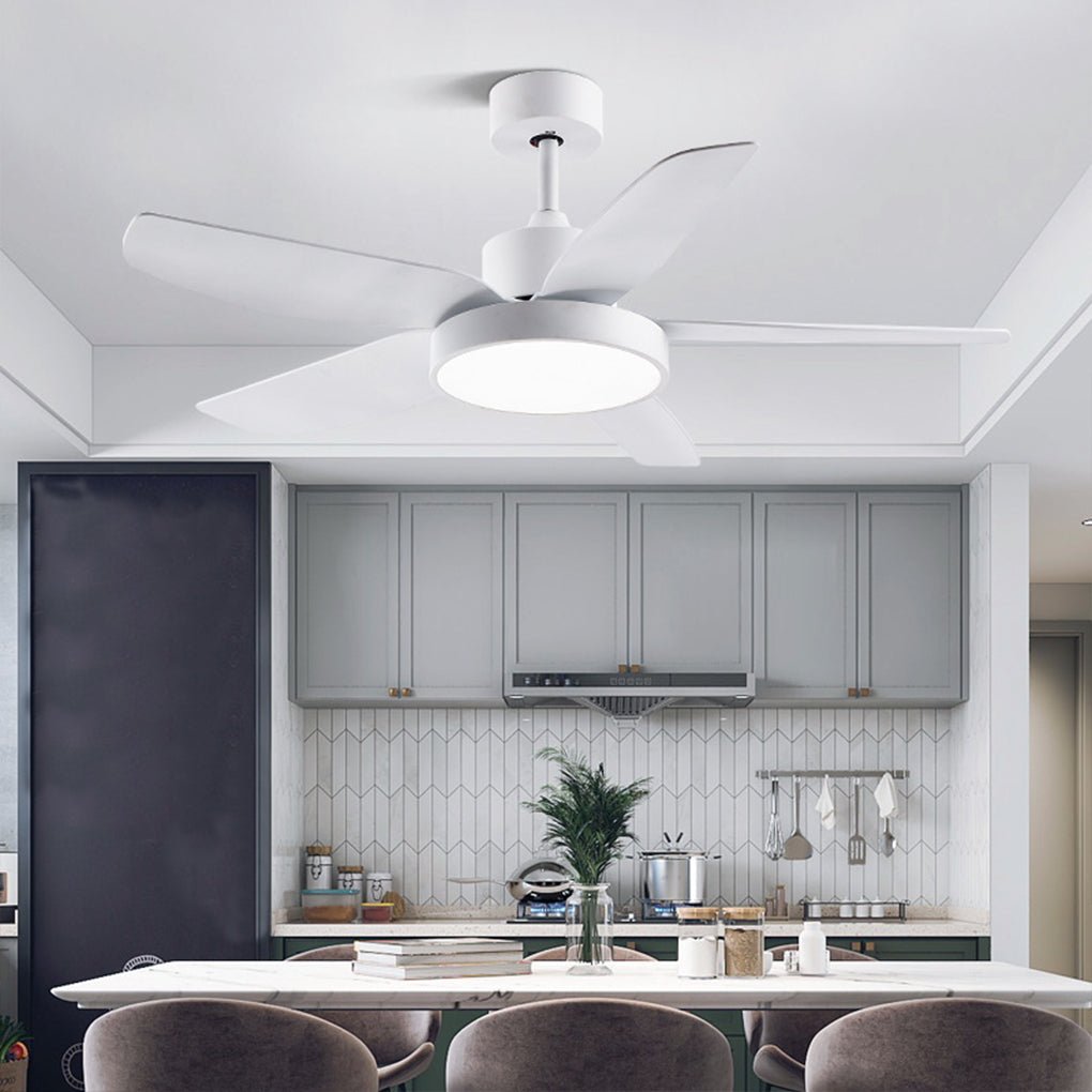 46 Inch Led 6 Speed Downrod Ceiling Fan Lights With Remote And 5 Quiet Reversible Blades