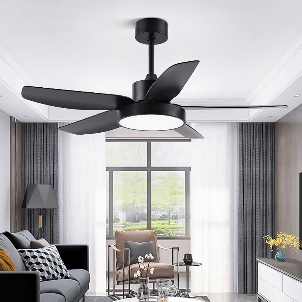 46 Inch Led 6 Speed Downrod Ceiling Fan Lights With Remote And 5 Quiet Reversible Blades