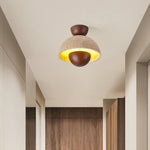 Nerio Travertine Dome Ceiling Light with Wooden Accent