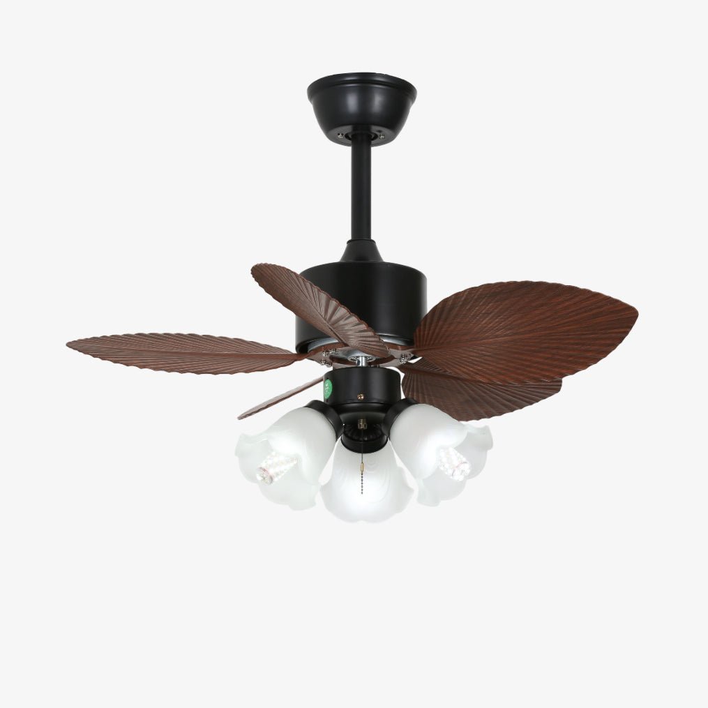 Floriva Blossom Ceiling Fan with LED Light, Walnut Wood Blades