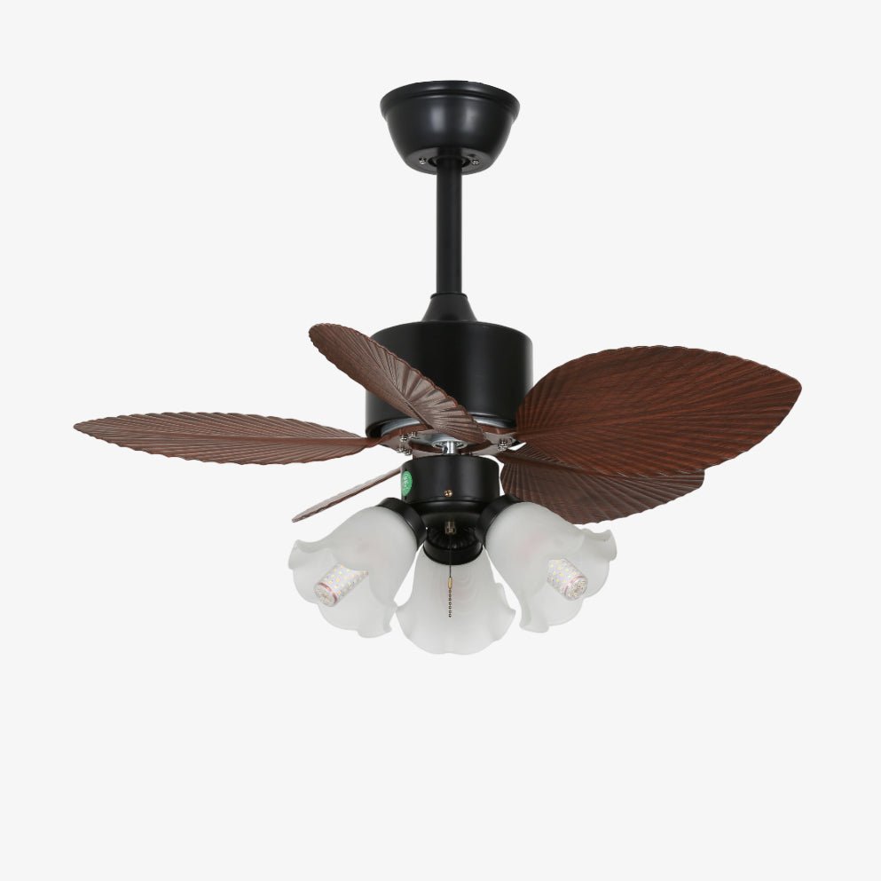 Floriva Blossom Ceiling Fan with LED Light, Walnut Wood Blades