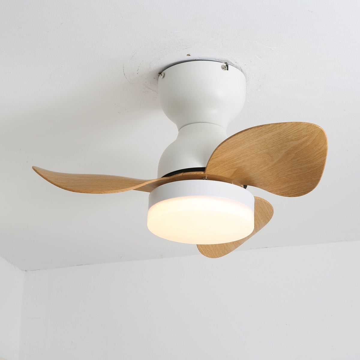 Aeroleaf Flush Mount Ceiling Fan Light with LED and Wood Blades