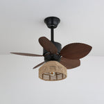 Flora Designer Ceiling Fan Light with Natural Wood Blades and Woven Shade