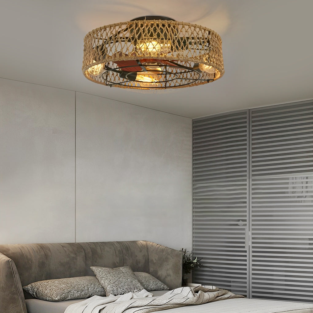 Rattan Industrial Style Ceiling Fan Lamp Ha079284