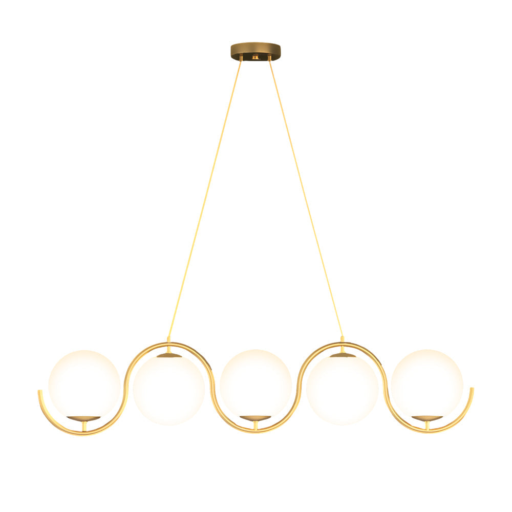 3 5 Light Wavy Linear Island Light With Ball Glass Shade For Dining Room