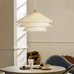 Rustic 3 Tiers Parchment Pendant Light 1 Light Hanging Lamp With Fabric Shade