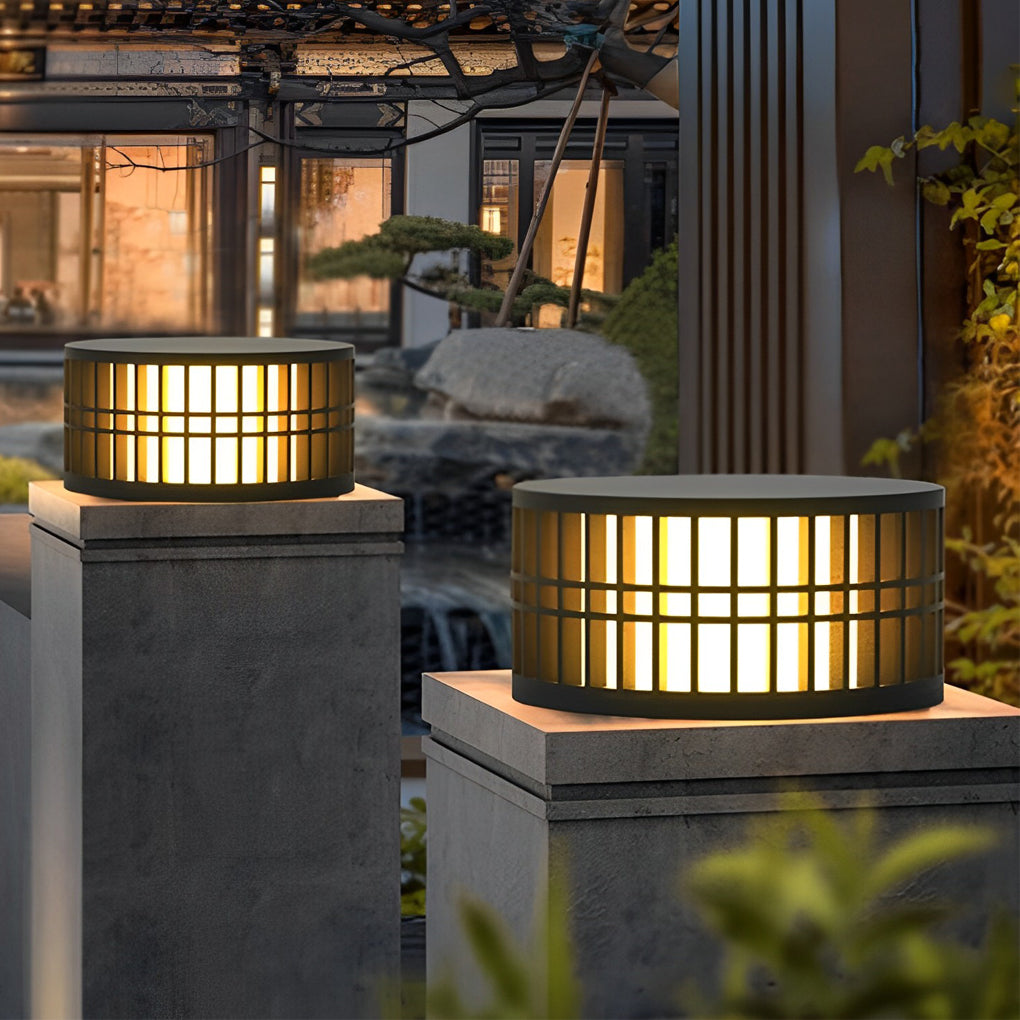 Round Led Black Modern Solar Fence Post Lights Ha077197
