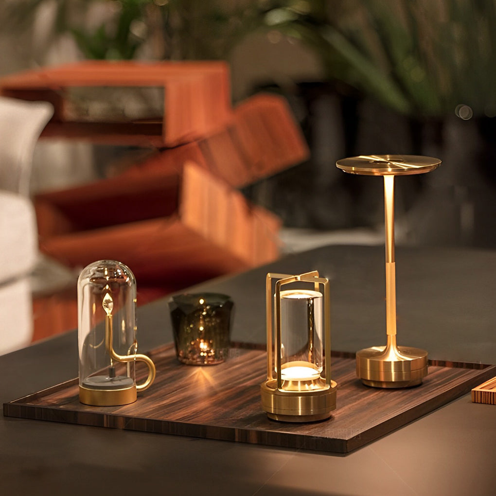 Plated Metal Slender Cordless Ufo Alien Table Lamp