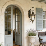 European Vintage Outdoor Wall Lantern in Antique Brass and Clear Glass