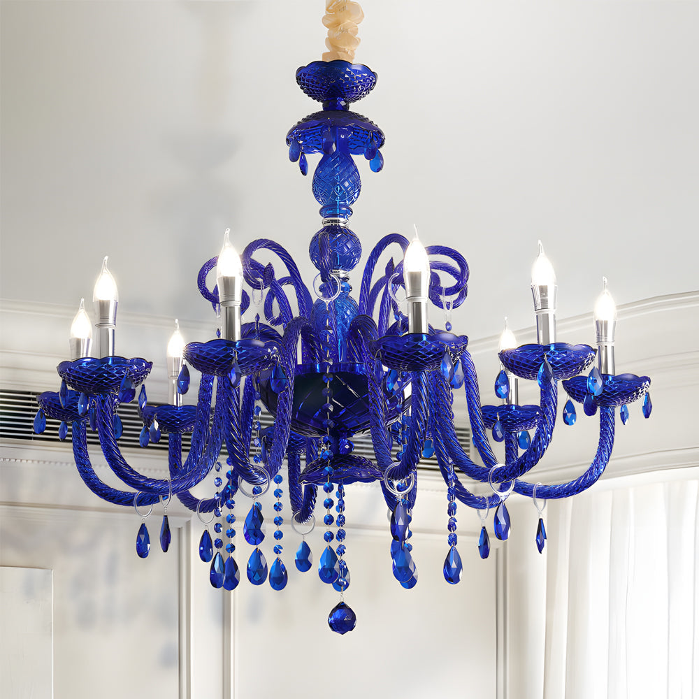 Retro Elegant Crystal Glass Candles Led 3 Step Dimming Blue Chandelier