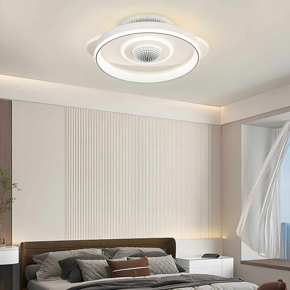 Led Smart Bladeless Ceiling Fan Round White Ceiling Fans With Dimmable Light