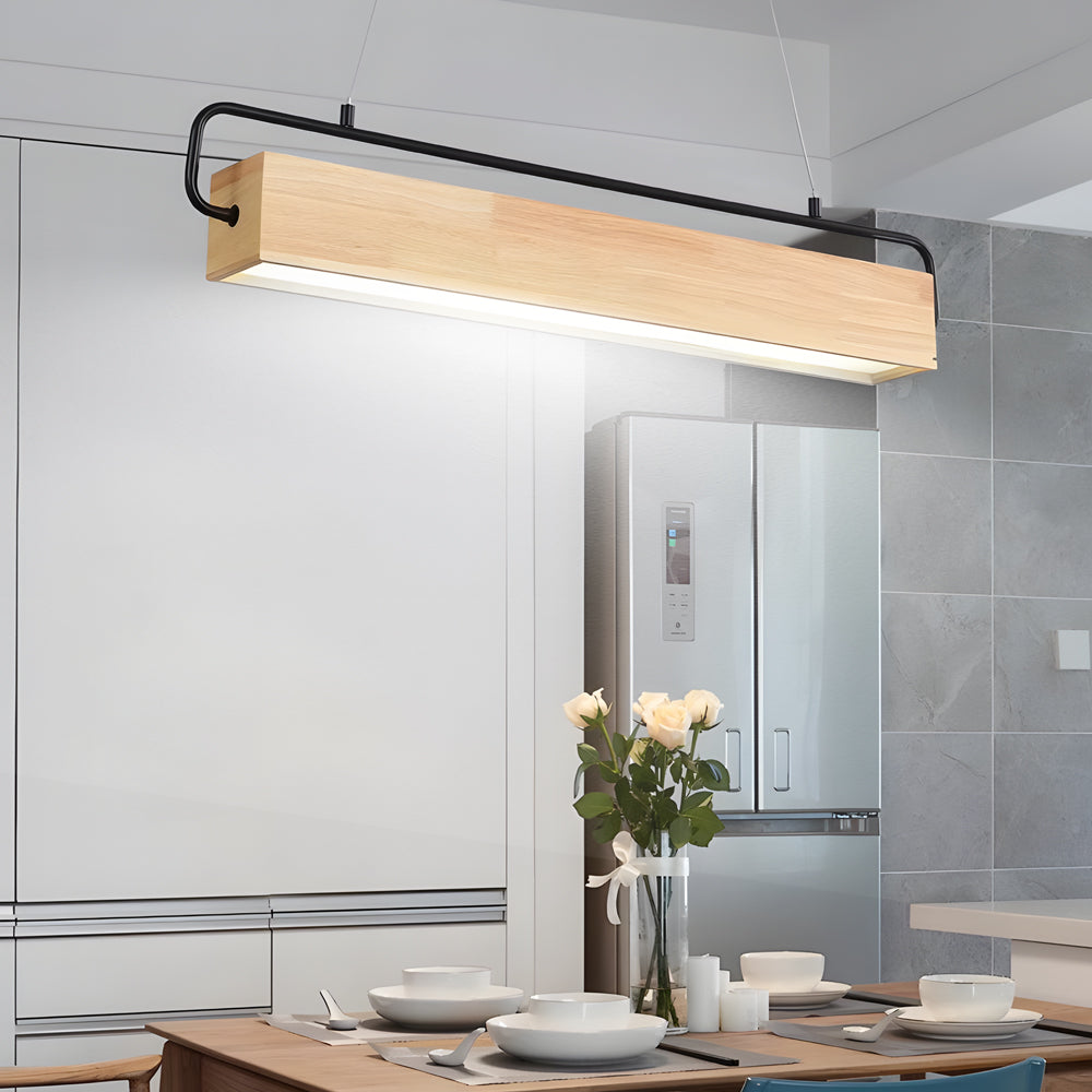Wooden Led Dining Pendant Light Rectangle