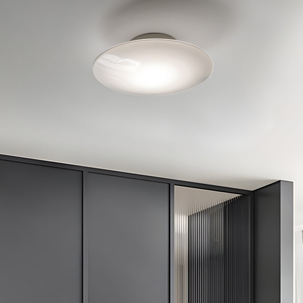 Modern White Glass Led Flush Mount Ceiling Lamp For Bedroom Minimalist Style