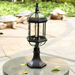 Black Retro Outdoor Post Light with Clear Glass Shade for Garden and Courtyard