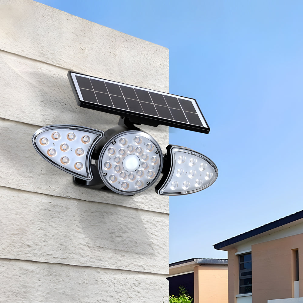Solar Motion Security Light 3 Head Outdoor Led Wall Fixture With Motion Sensor