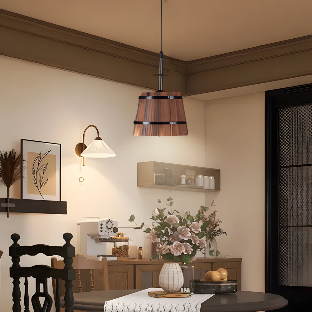 1 3 Light Rustic Wood Bucket Shade Pendant Lighting For Cafe Bar