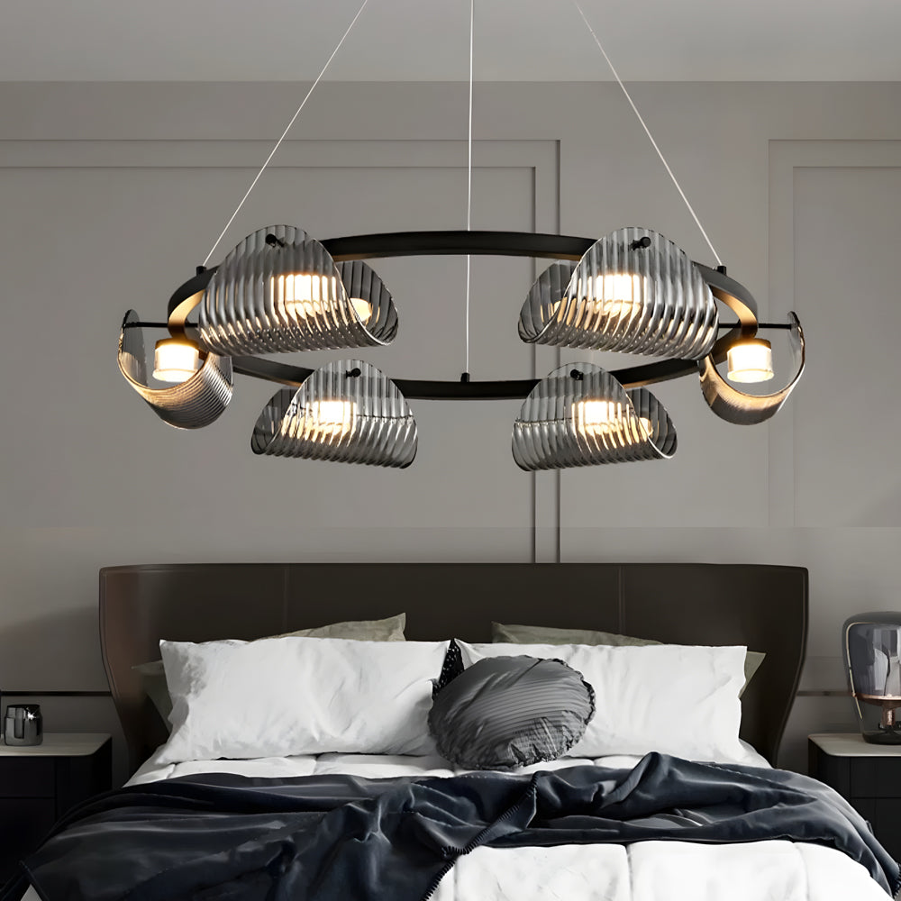 Round 6 8 10 Lights Curved Striped Glass Led Dimmable Nordic Chandelier Li002764