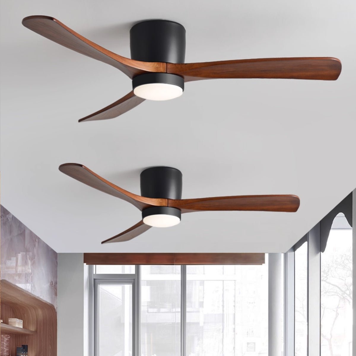 Nordic Wood Ceiling Fan with LED Light – Modern Flush Mount for Living Spaces