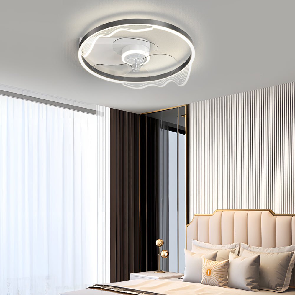 Round Acrylic Waves Decor Led Three Step Dimming Modern Ceiling Fan Lamp