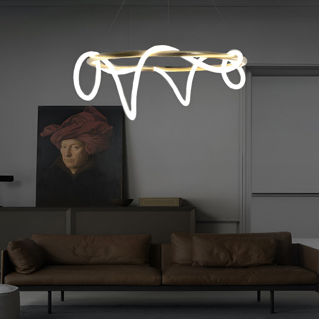 Modern LED Chandelier in Gold Finish with Flexible Metal Frame