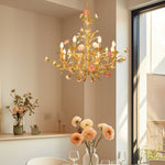 French Luxury Ceramic Pink Roses Chandeliers 6 8 Light Candlelight Pastoral Charm