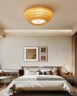 Thalina Fabric Ceiling Light in Olive Green – Modern Flush Mount LED