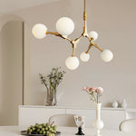 6 8 Light Gold Molecule Chandelier With White Glass Shades