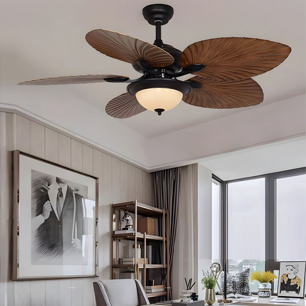 42 52 Inch Led Tropical 5 Brown Blades Reversible Ceiling Fan Light With Remote Control