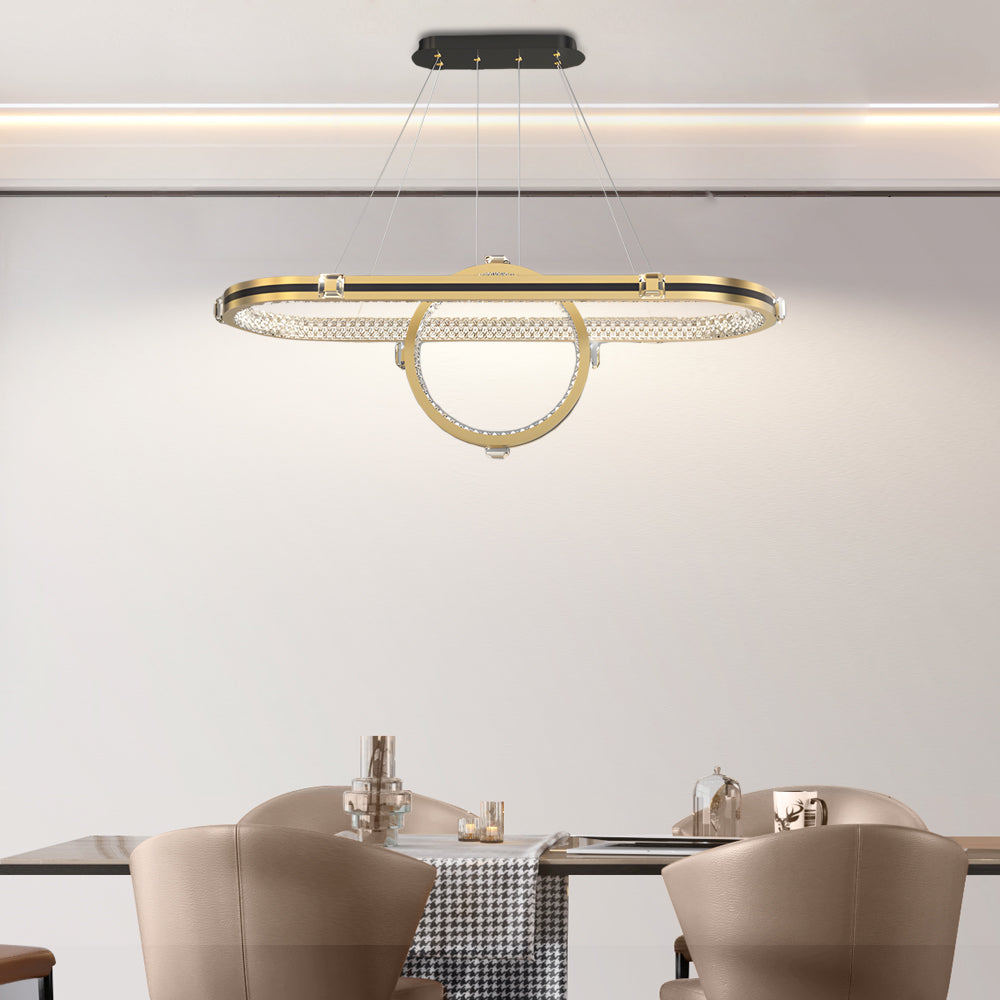 Long Oval Ring Luxury Three Step Dimming Led Modern Dining Room Chandelier