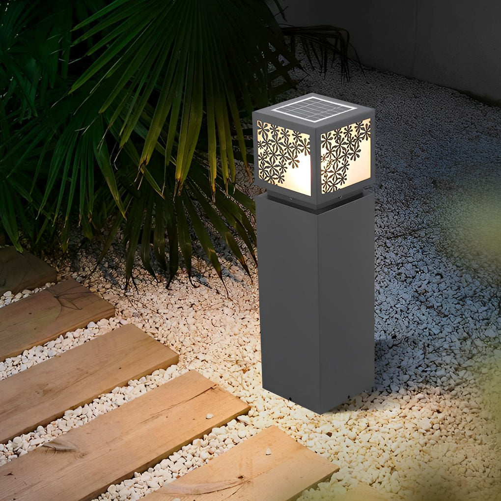 Snowflake Solar LED Bollard Light – Modern Outdoor Pathway Lamp in Black
