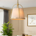 Trapezoid 13 8 Wide Pendant Gold Fixture With White Fabric Shade
