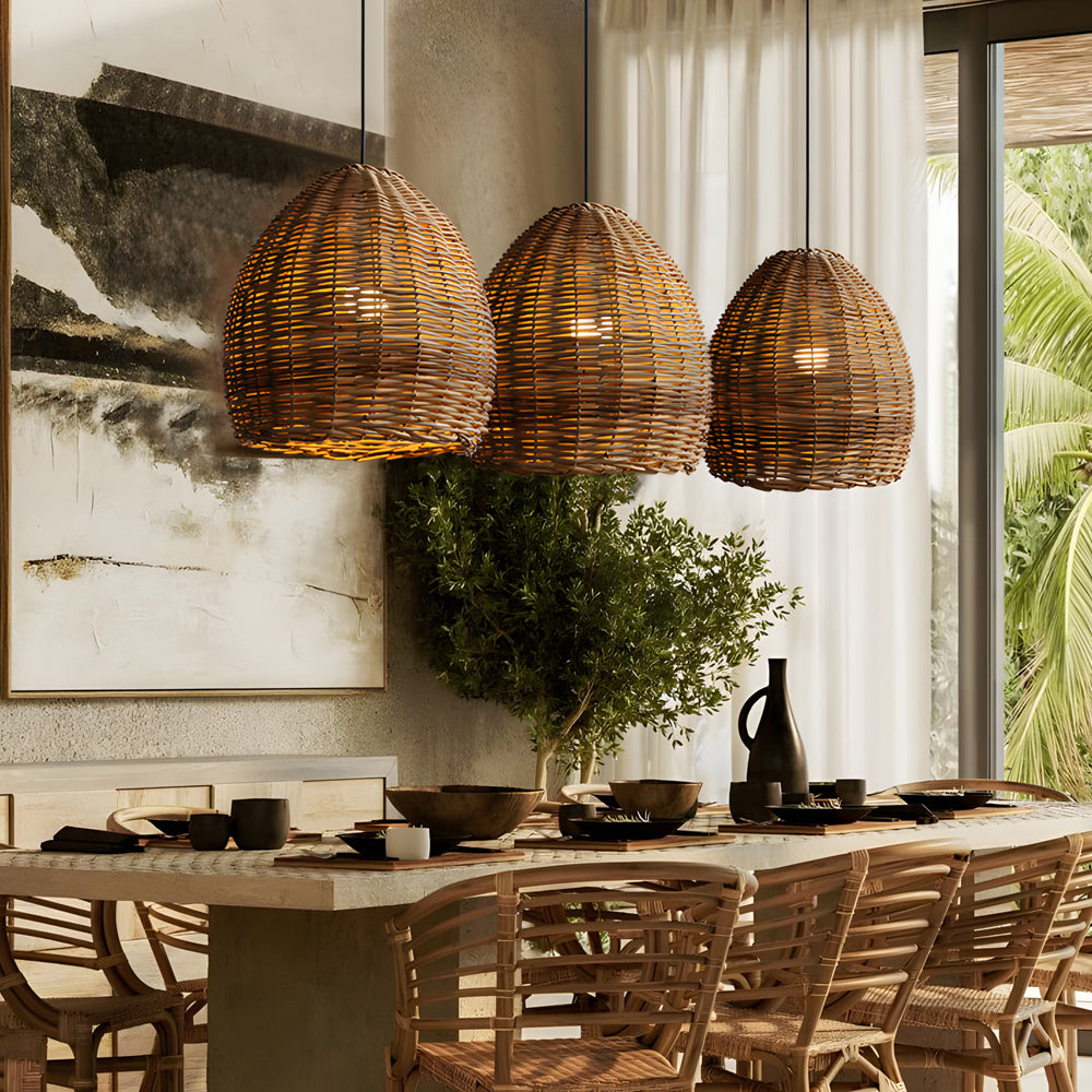 Handmade Leather Rattan Lampshade Led Wabi Sabi Japanese Style Chandelier Li002751