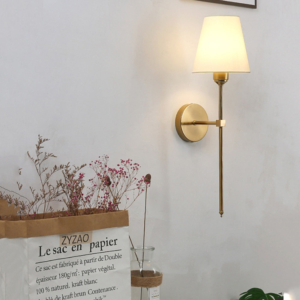 Modern 1 Light Black Gold Wall Sconce With White Linen Fabric Shade