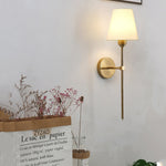 Modern 1 Light Black Gold Wall Sconce With White Linen Fabric Shade