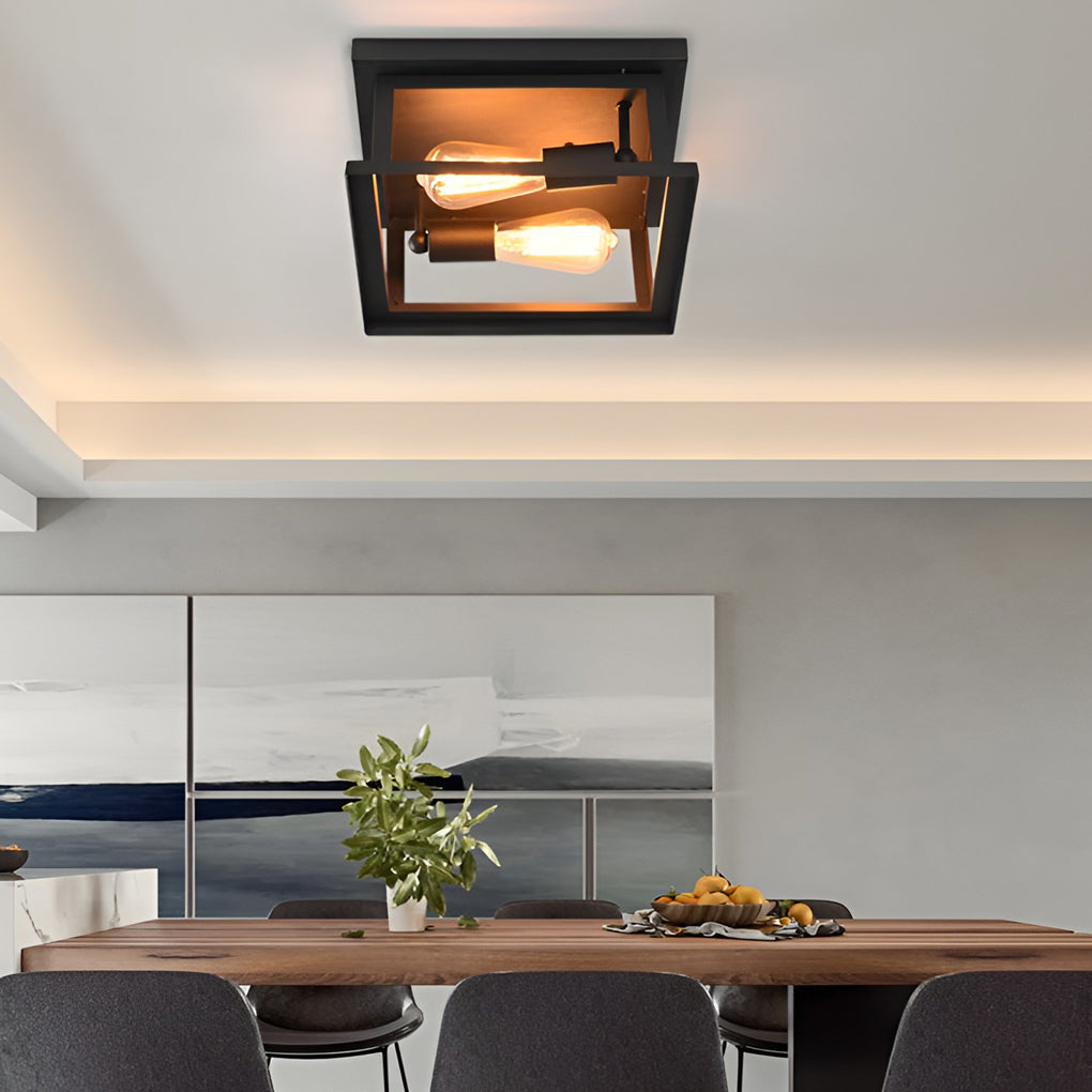 Square Iron Retro Industrial Flush Mount Lighting
