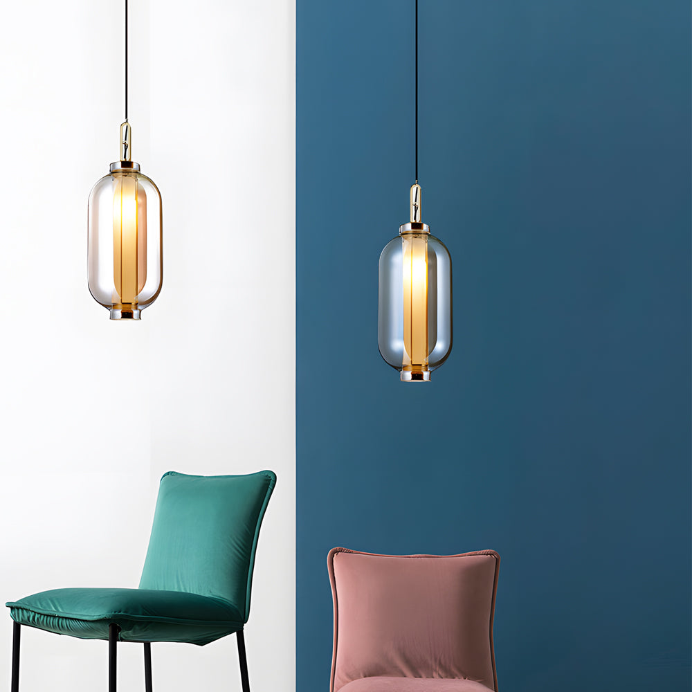 1 Light Amber Glass Shade Post Modern Pendant Lights Hanging Lamp
