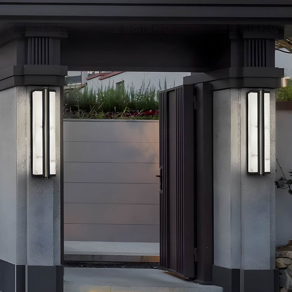 Modern Black Led Indoor Outdoor Wall Lights With Resin Marble Shade