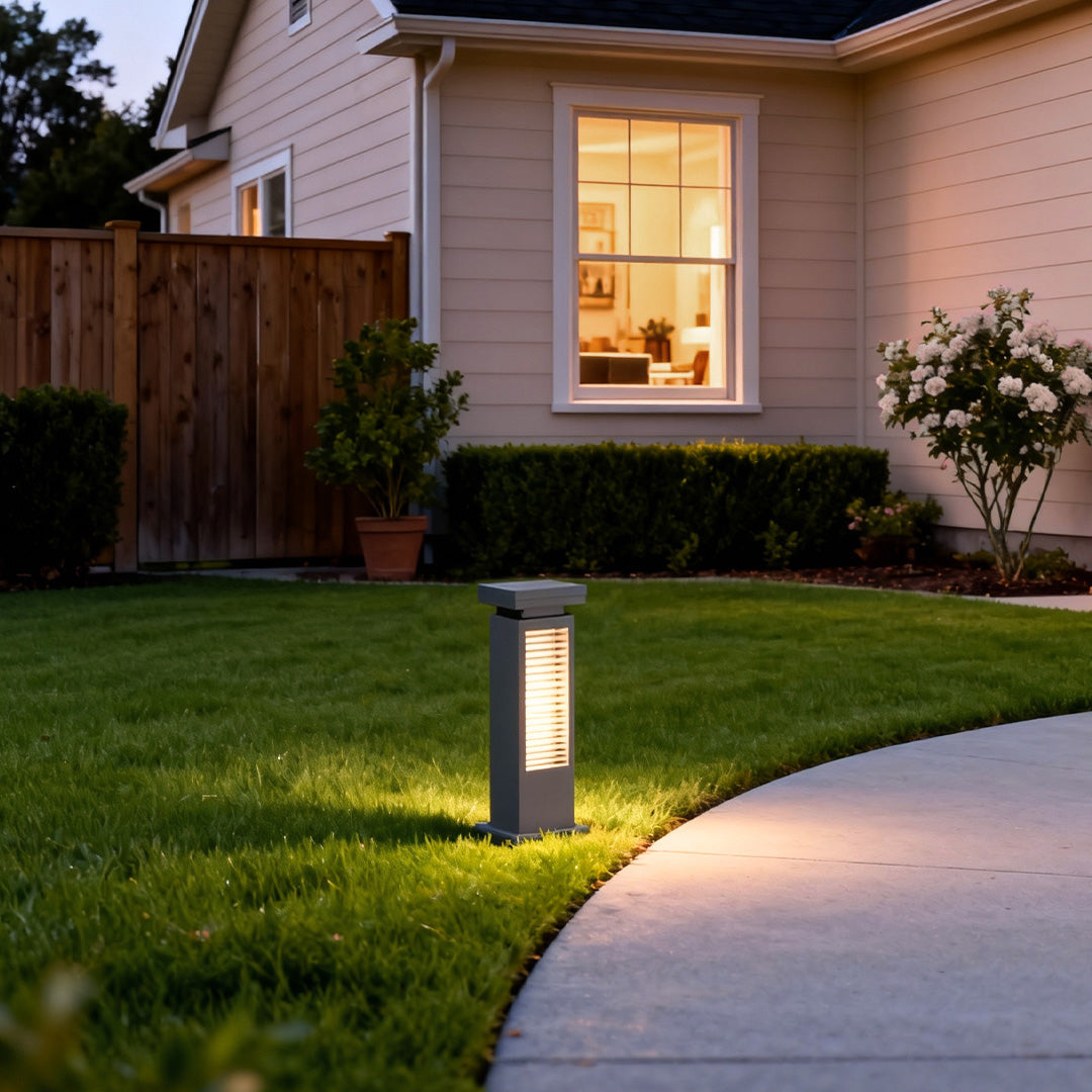 Modern Outdoor Bollard Light with Stainless Steel Body and Warm LED Glow