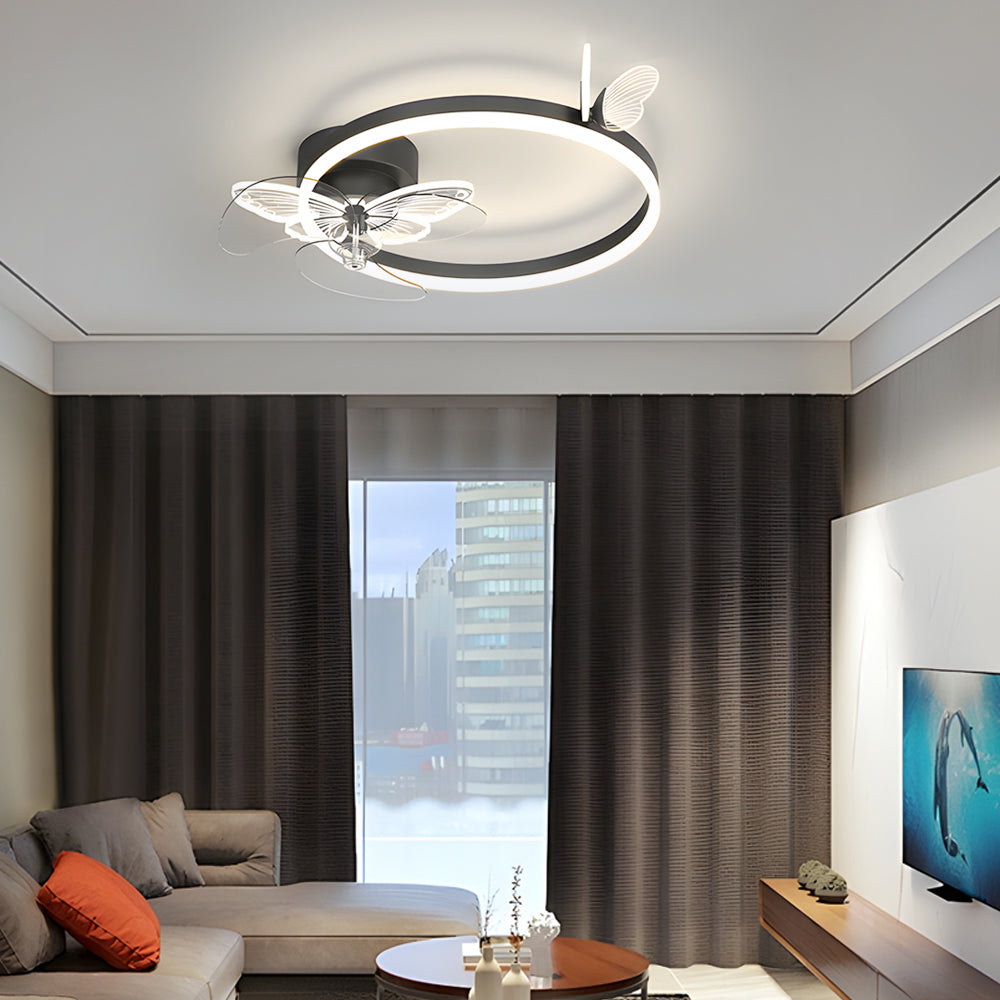 Ring Acrylic Butterflies Three Step Dimming Led Mute Modern Ceiling Fans