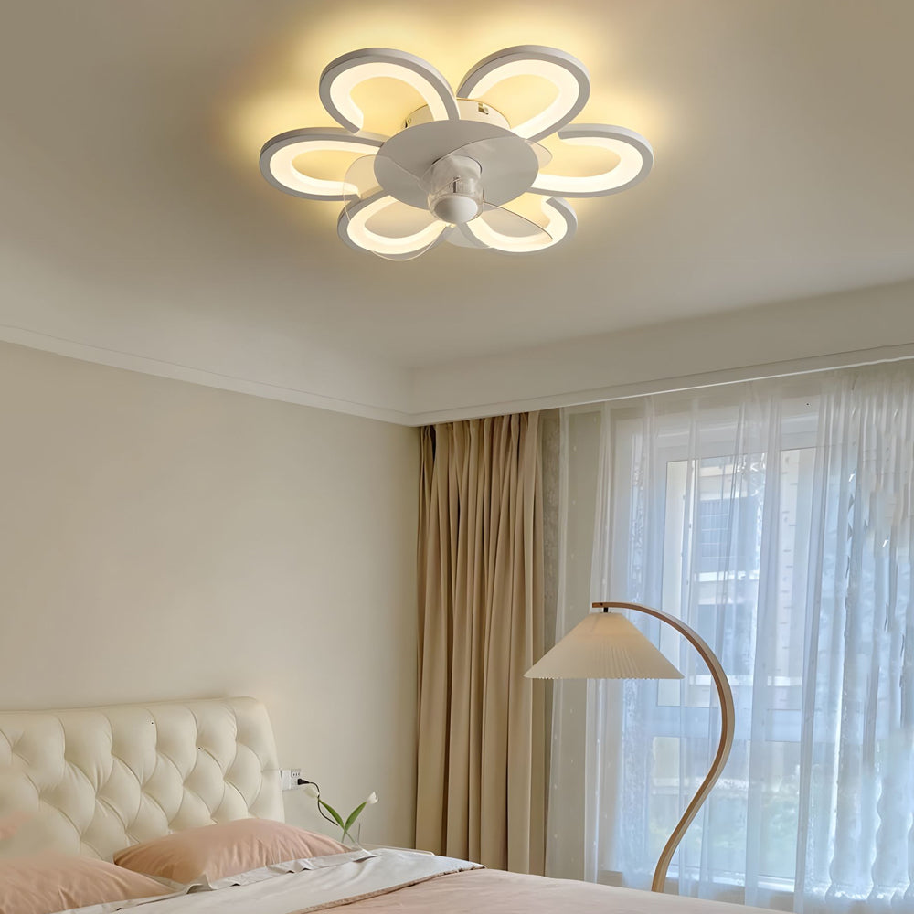 19 7 In 6 Speed White Flush Mount Flower Ceiling Fan Light