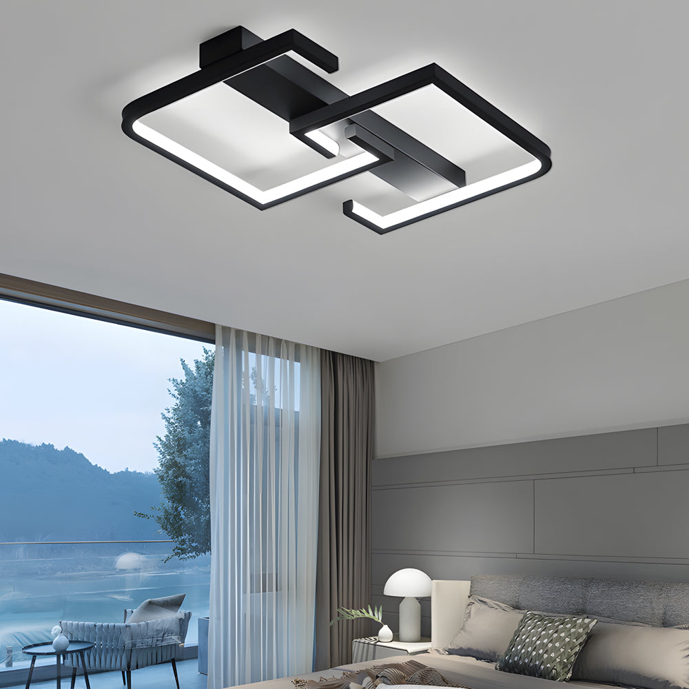 Simple Lines Square Frame 3 Step Dimming Led Black Modern Ceiling Lights
