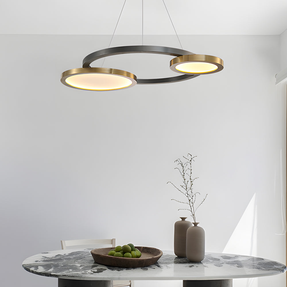 Circular Led Chandelier Multi Ring Hanging Suspension Lights In Brass Pearl Black Finish
