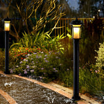 Heritage Iron LED Garden Lantern with Handcrafted Glass Shade
