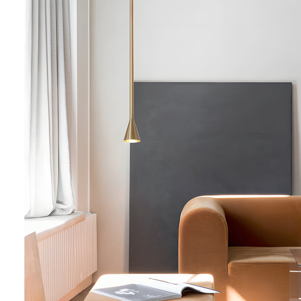39 37 Modern Vertical Long Metallic Tube Cone Pendant Light